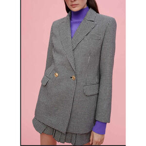 Maje Houdstooth black white Hiver Blazer Jacket - 40 - L Large New